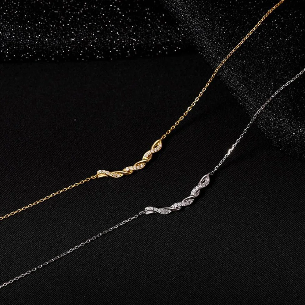 #NEW 925 Sterling Silver Diamond Braided Wave Necklace